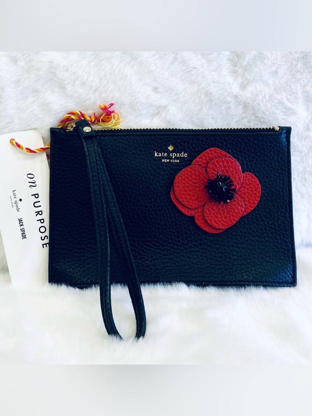 Kate Spade ♠️ Poppy wristlet black leather gorgeous novelty HTF NWT